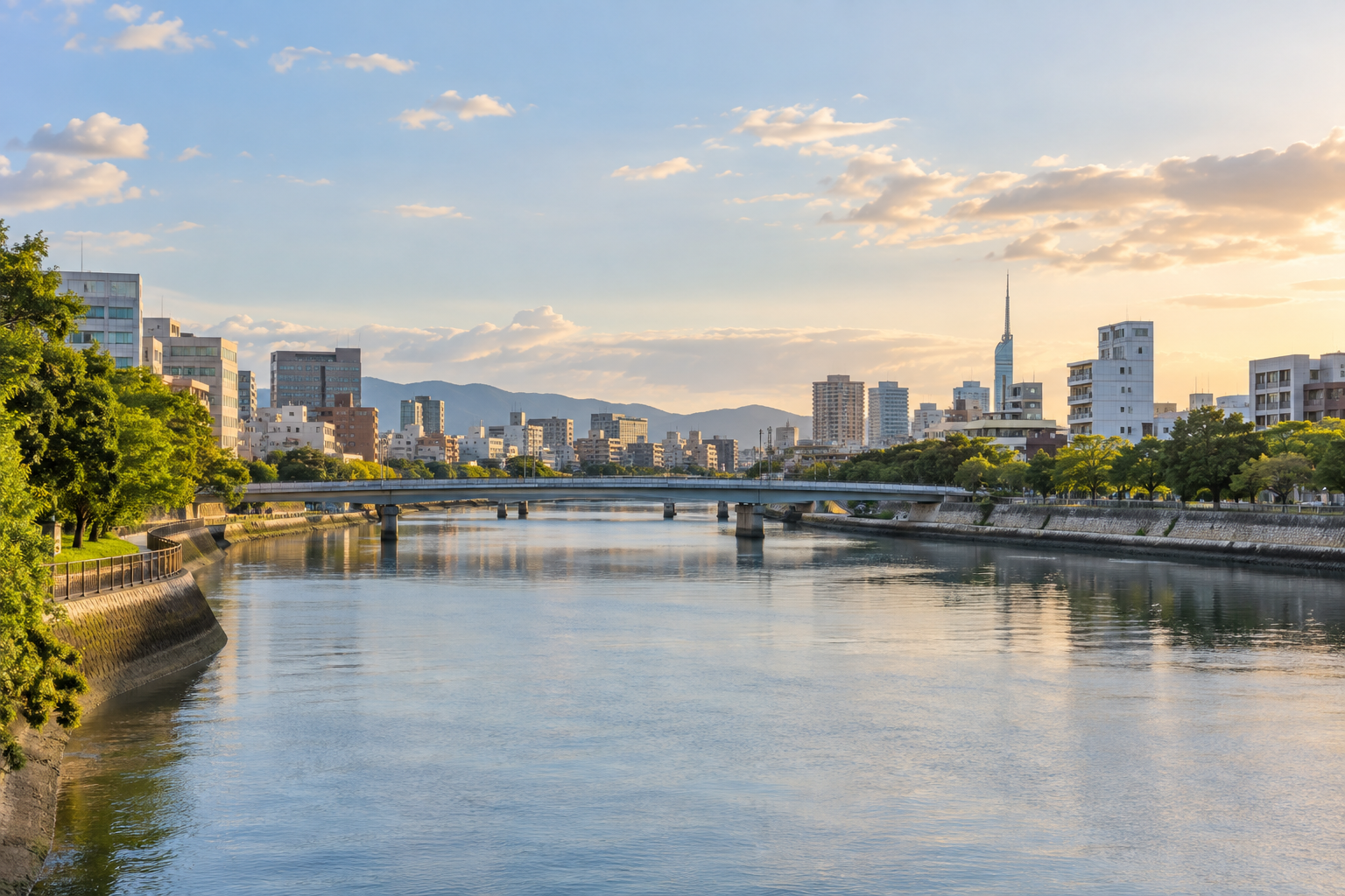 福岡市を流れる川と市街地